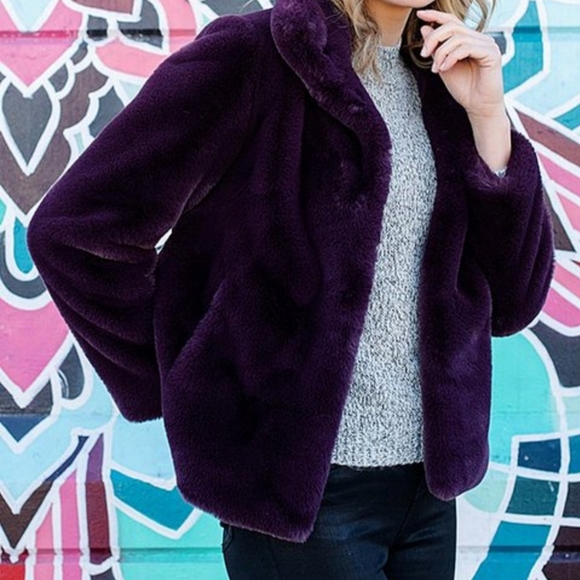 Plum Open Plush Faux Fur Coat - Picture 2 of 4